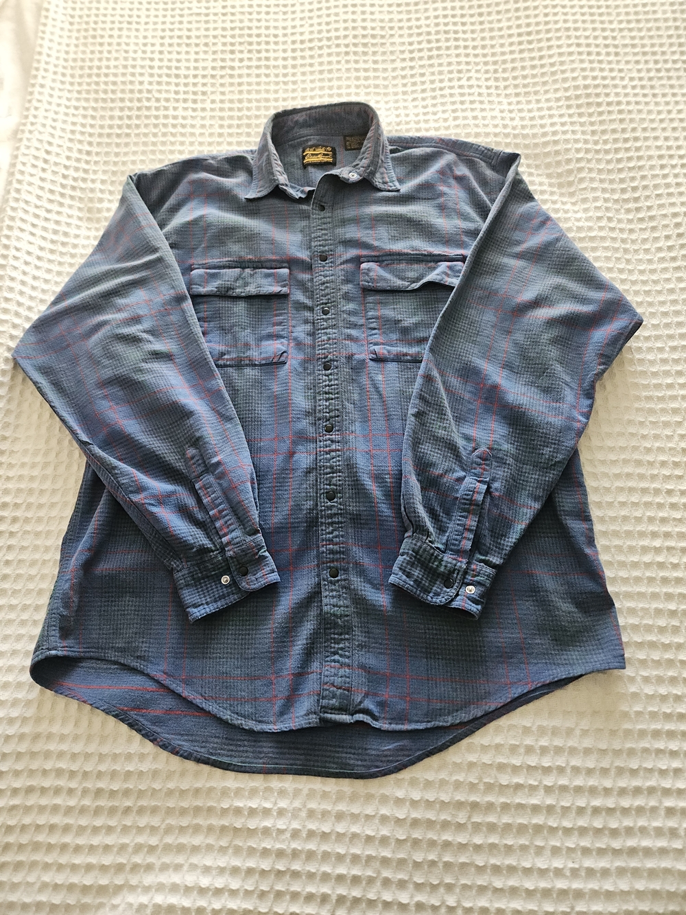 Vintage Eddie Bauer Men's XL Tall Blue Plaid Flannel Snap-Up Long Sleeve Shirt